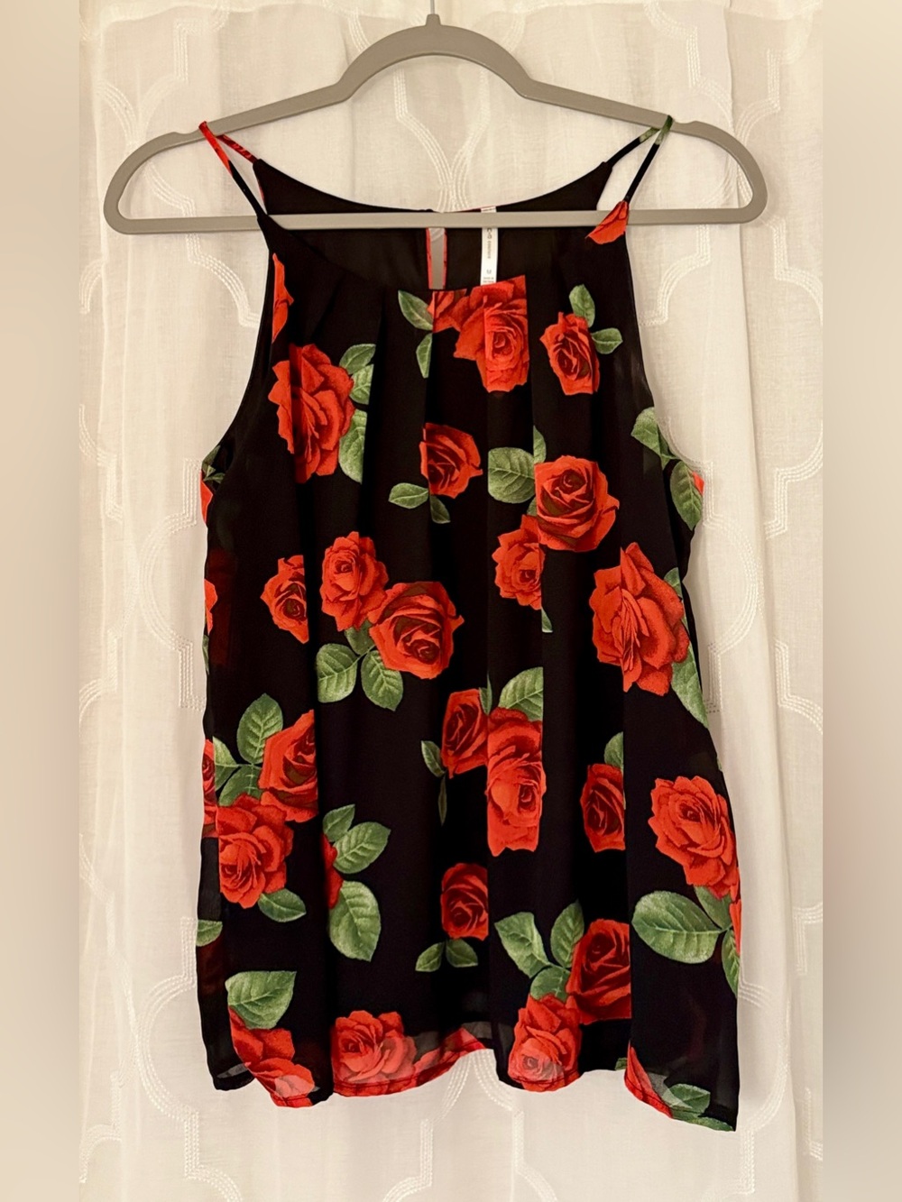 DNA Couture Black Red Rose Floral Swing Tank Top | Medium